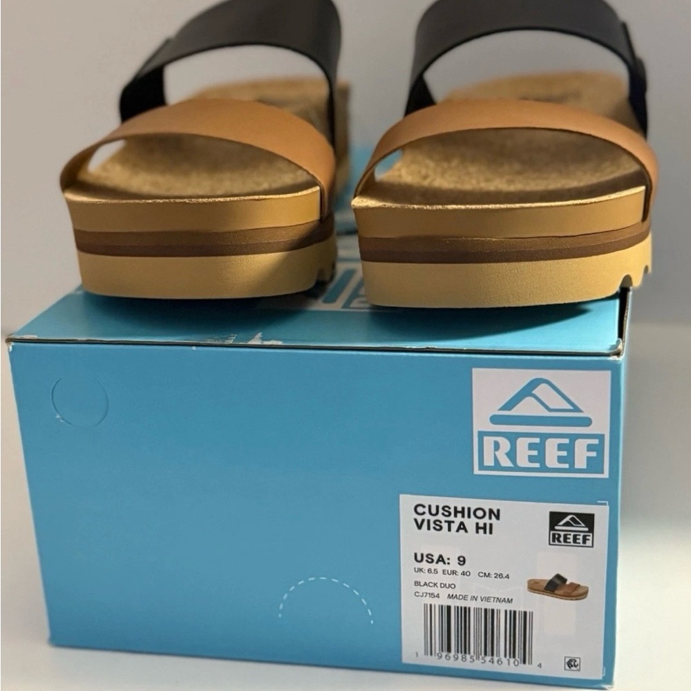Reef Cushion Vista Hi Slide Sandal in Black and Tan New With Box Women’s 9
